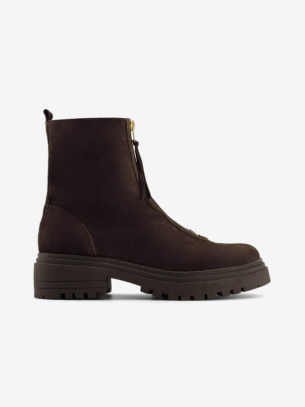 de las mujeres con cremallera botas chelsea de chocolate