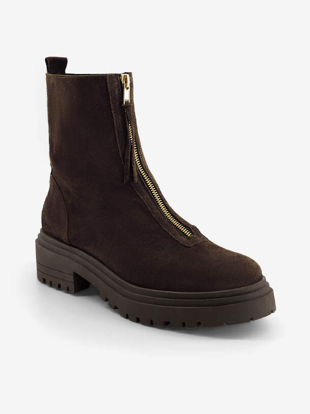 de las mujeres con cremallera botas chelsea de chocolate