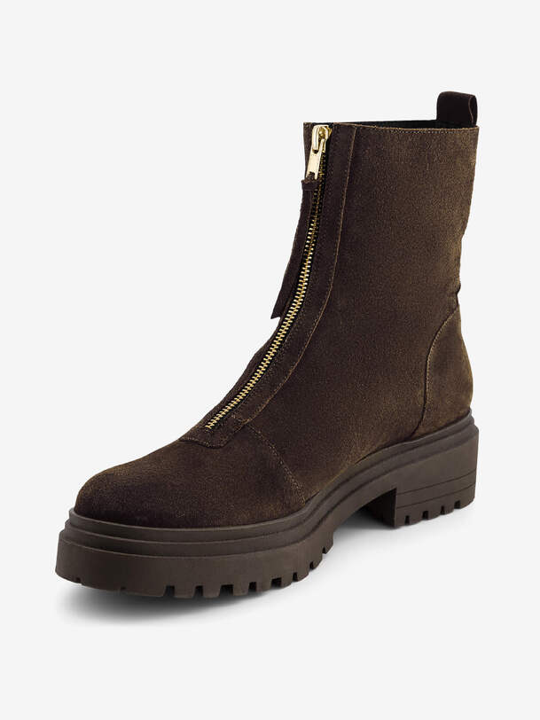 de las mujeres con cremallera botas chelsea de chocolate
