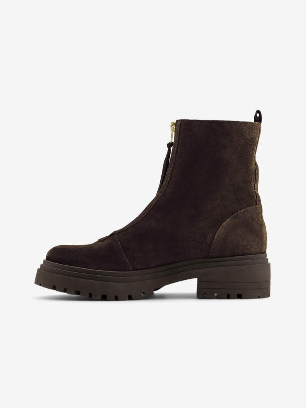 de las mujeres con cremallera botas chelsea de chocolate
