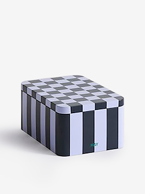 caja de metal en blanco y negro multicolor