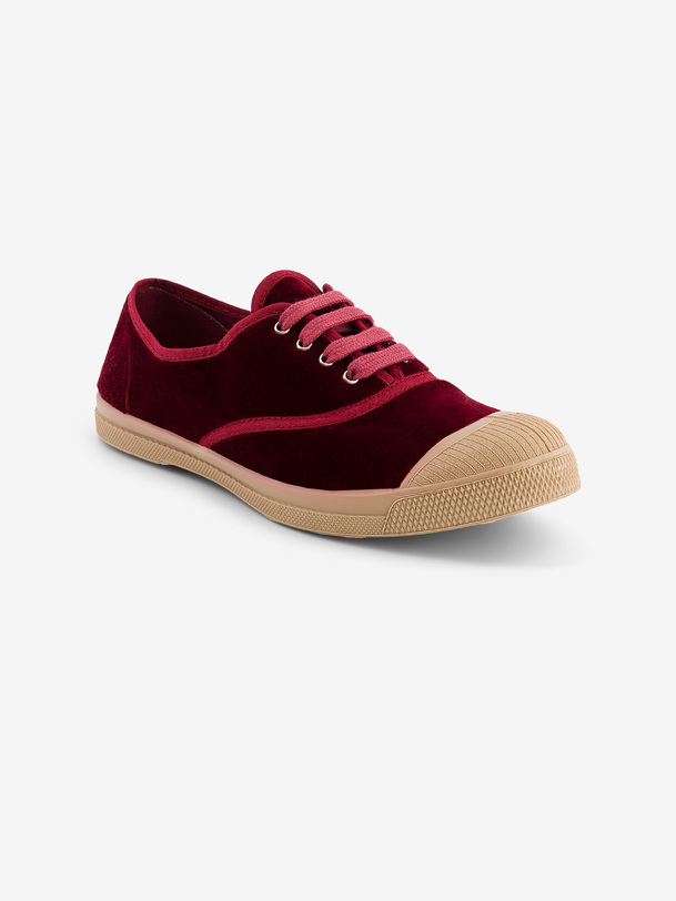 de las mujeres de encaje hasta zapatillas de deporte de terciopelo burdeos