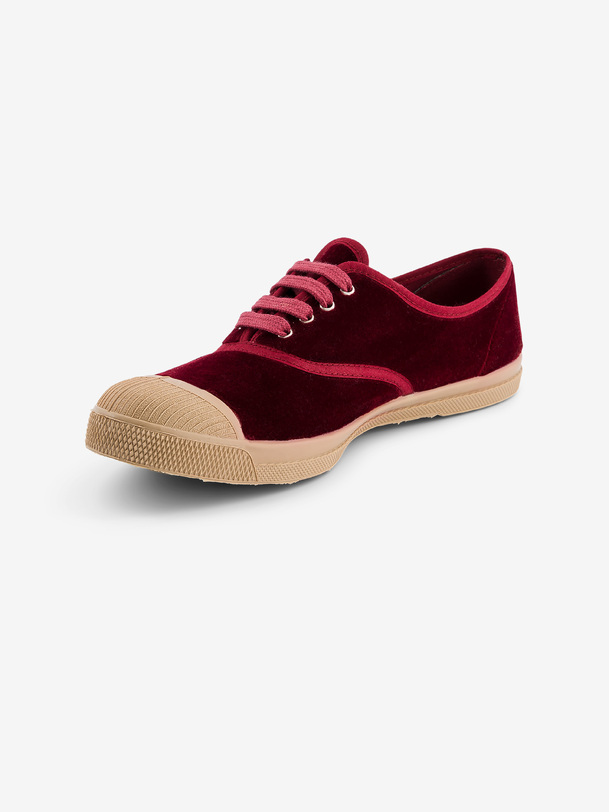 de las mujeres de encaje hasta zapatillas de deporte de terciopelo burdeos